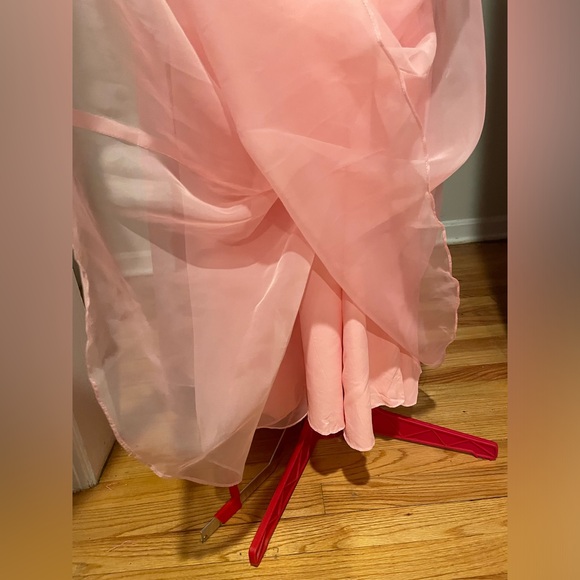 Vintage 70s Blush Pink Organza Ruffled Sleeve Bridal / Prom Formal Gown - Picture 13 of 16